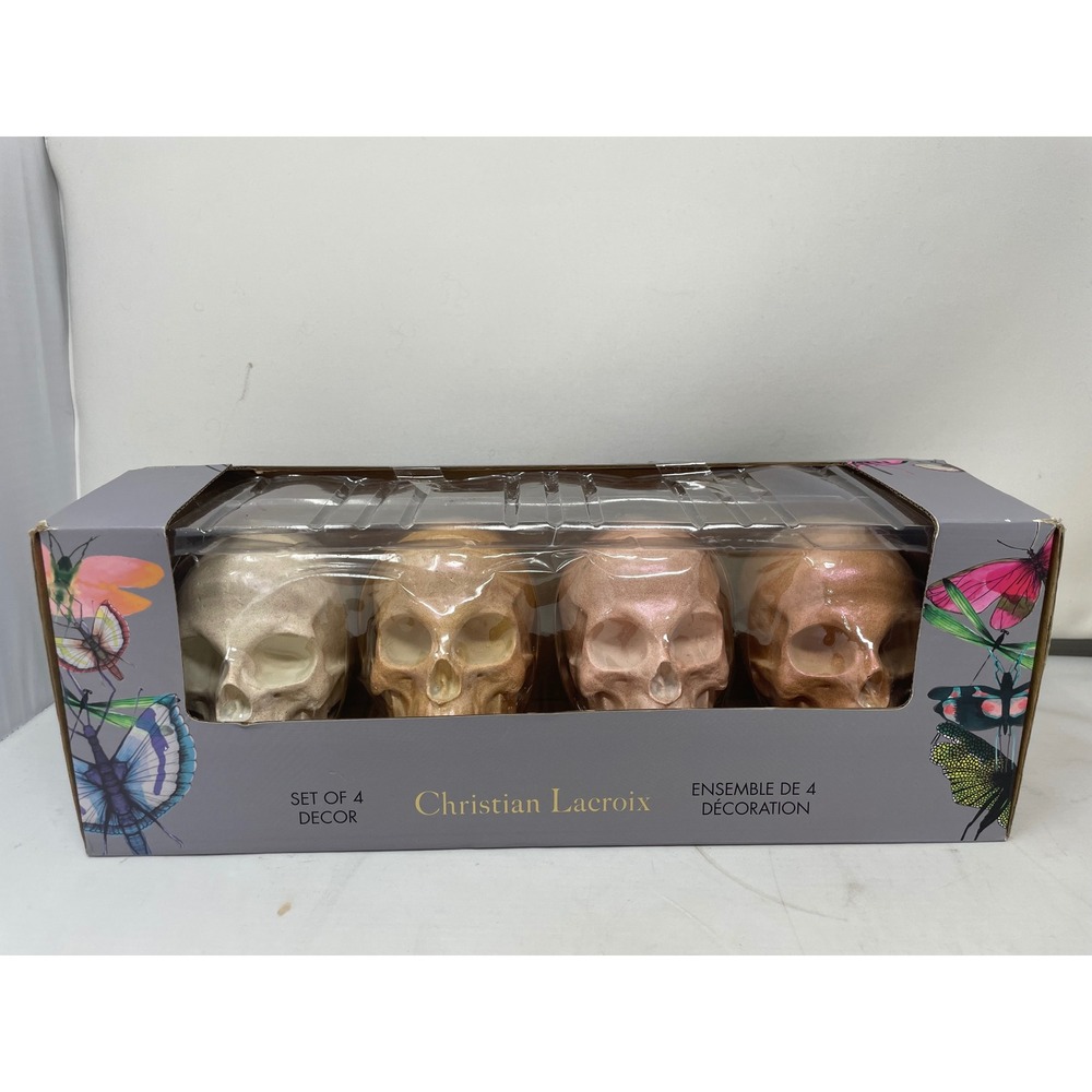 Christian Lacroix Set of 4 Skull Decor Ensemble,‎ Butterfly Box, Metallic